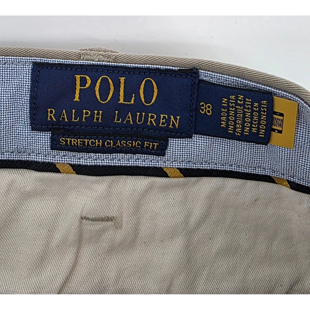Polo Ralph Lauren Mens Size 38 Tan Khaki Stretch Classic Fit 9 Inch Chino Shorts